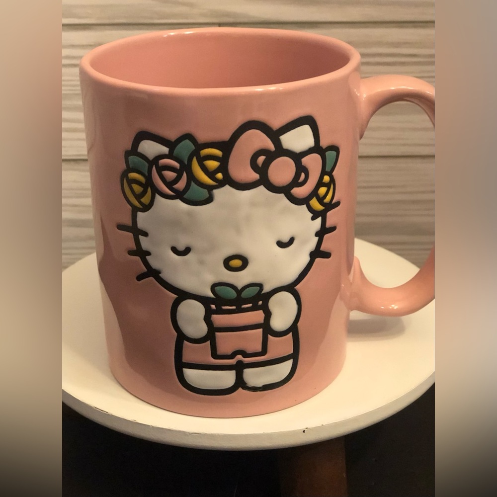 Hello Kitty Pink Garden Flower Dimple Coffee Tea cake Mug - Floral BNWT